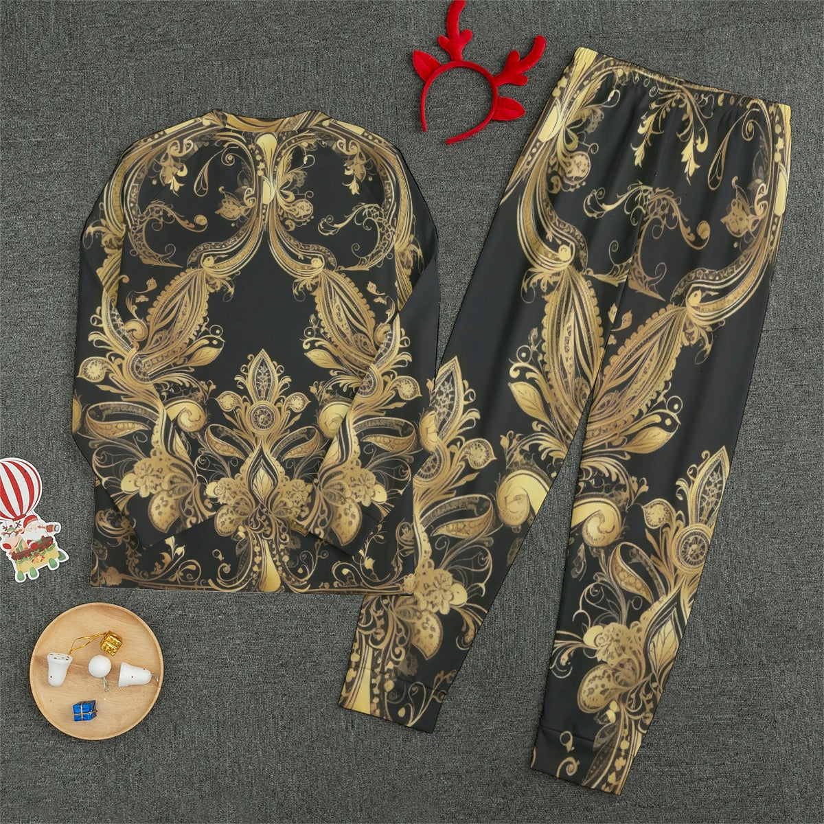 Unisex Casual 2pc. Outfit Set, Black/Gld Renaissance
