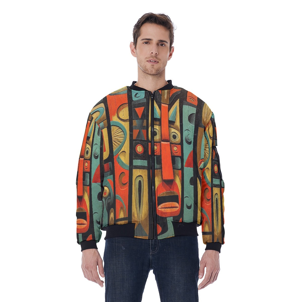 Hawaiian Shirt Design, Windward Side, Tiki 02, All-Over Print Men's Bomber Jacket