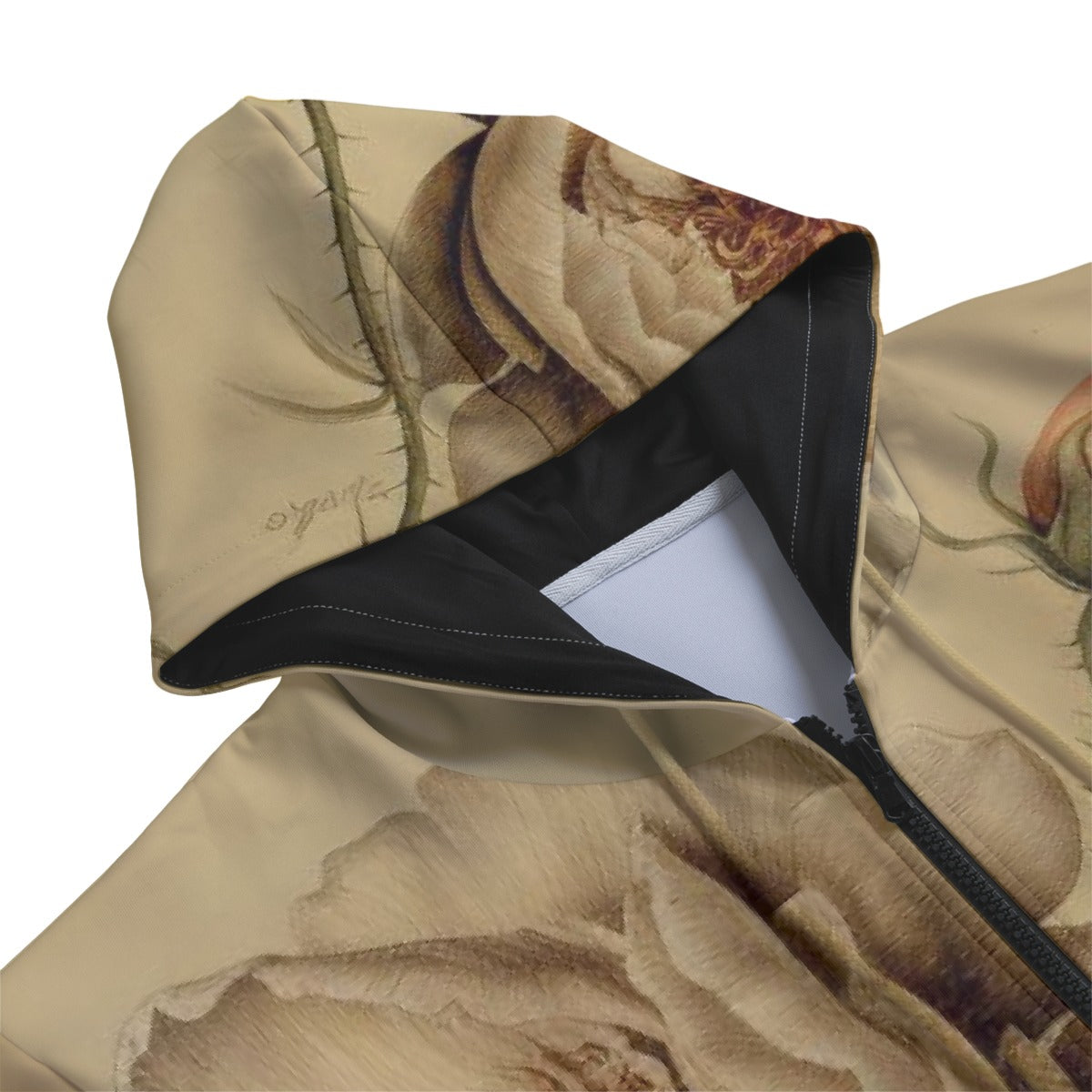 Eco-Friendly Unisex Zip Up Hoodie, Muted Peach Rose and Bud