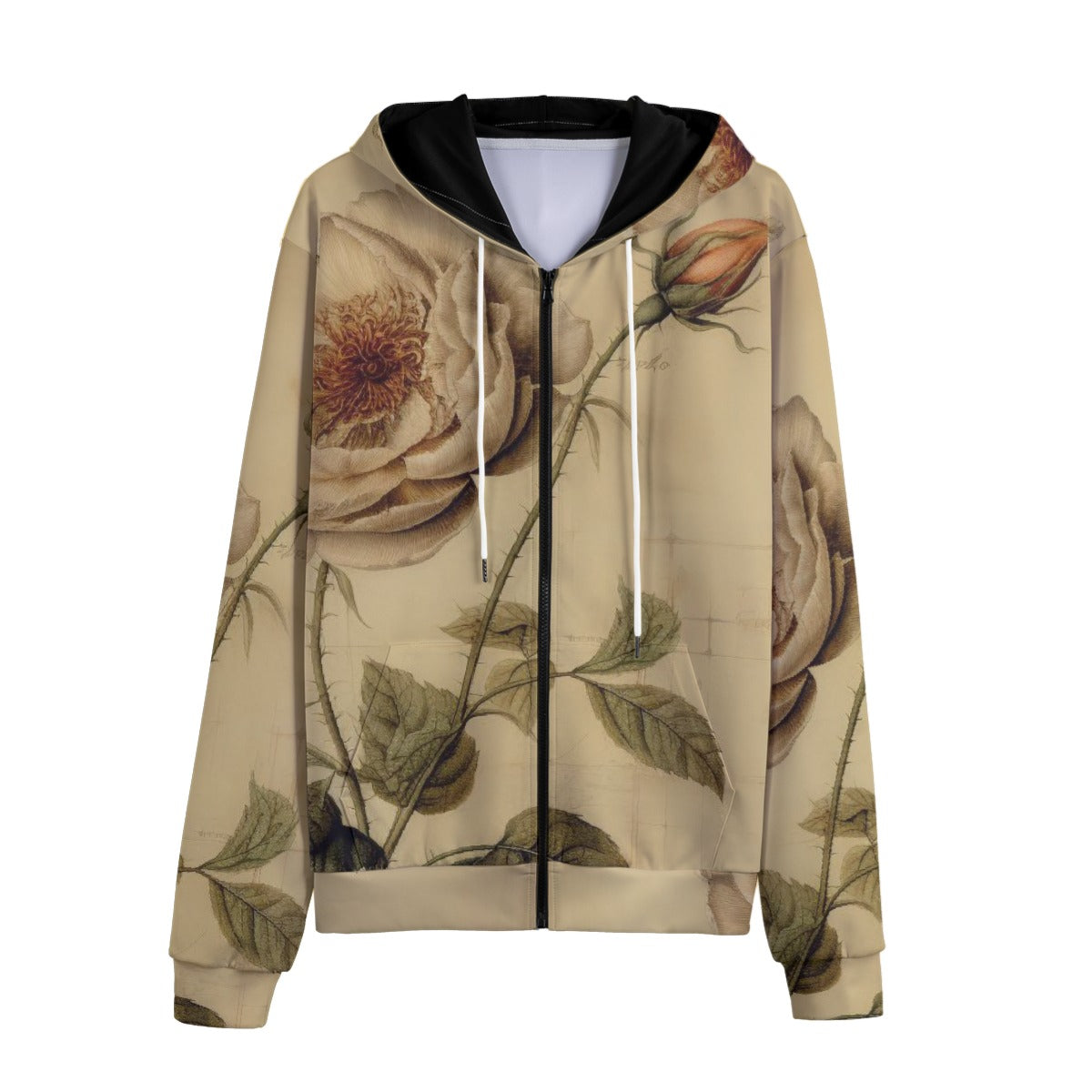 Eco-Friendly Unisex Zip Up Hoodie, Muted Peach Rose and Bud