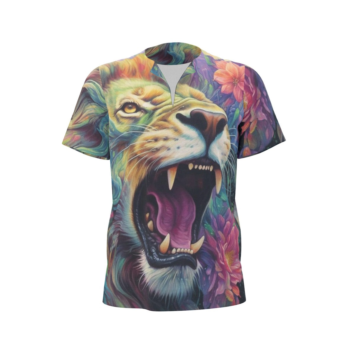 Men's African Dashiki Shirt, King of Beasts - Floral Jungle