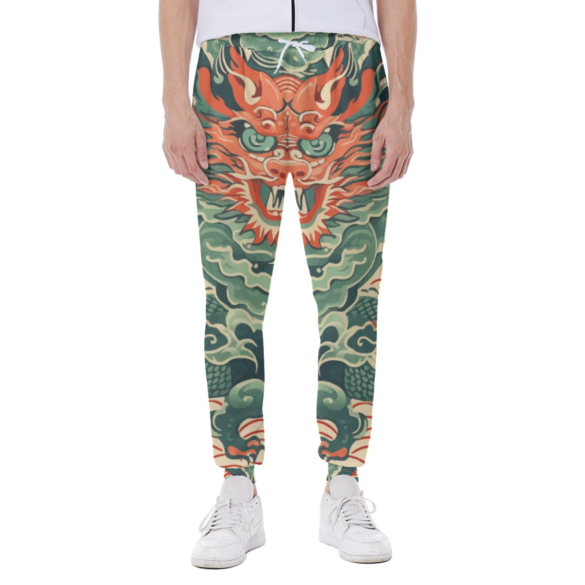 Men's Sweatpants, Dragon Head 01 Orange - Green