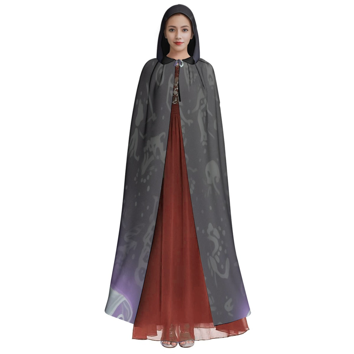 Unisex Hooded Cloak | Microfiber - SpookyVibe Purple & White