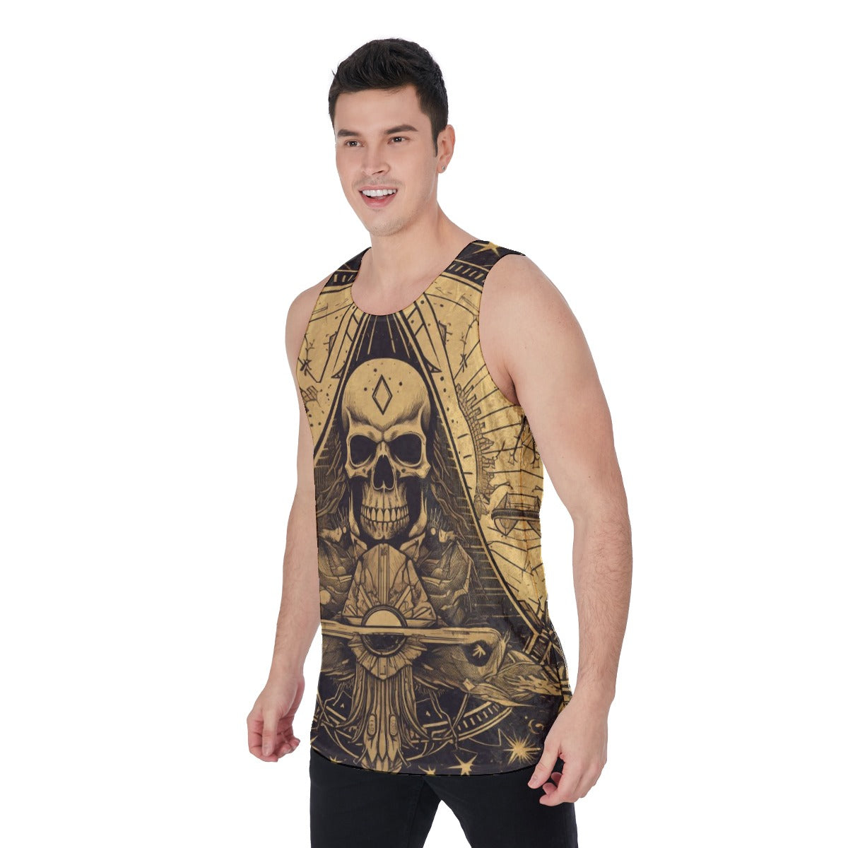 Men's Tank Top | Velvet, Pyramid Skull - Black/Gold