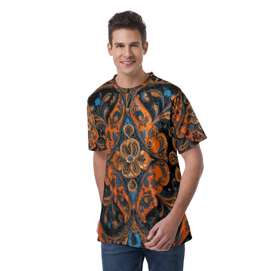 Men's Velvet T-Shirt, Orange - Blue Baroque 01