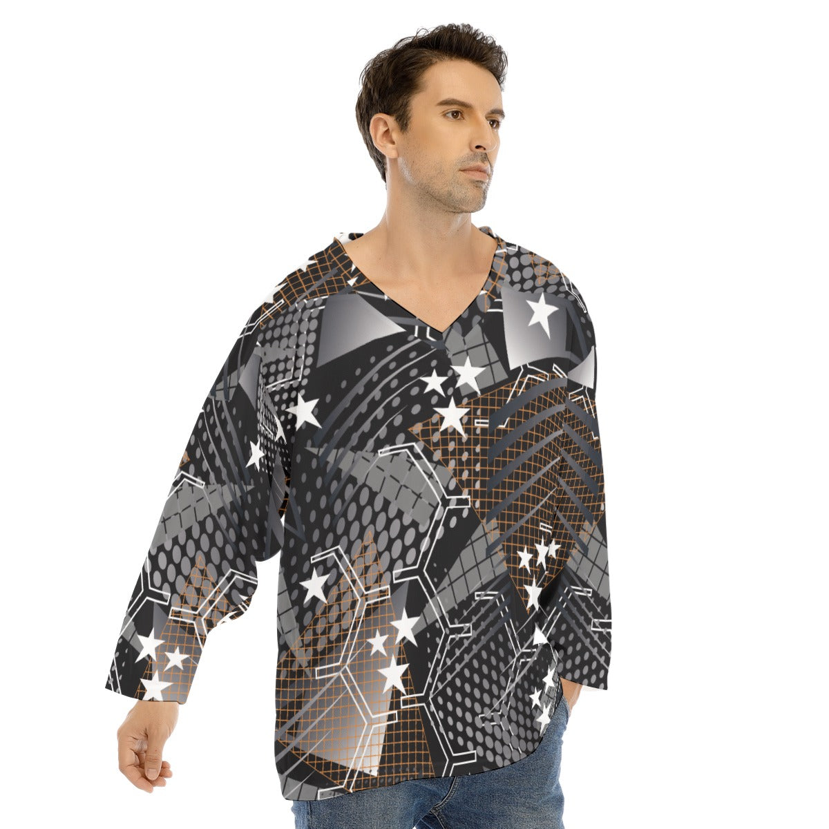 All-Over Print Men's V-neck Ice Hockey Jersey