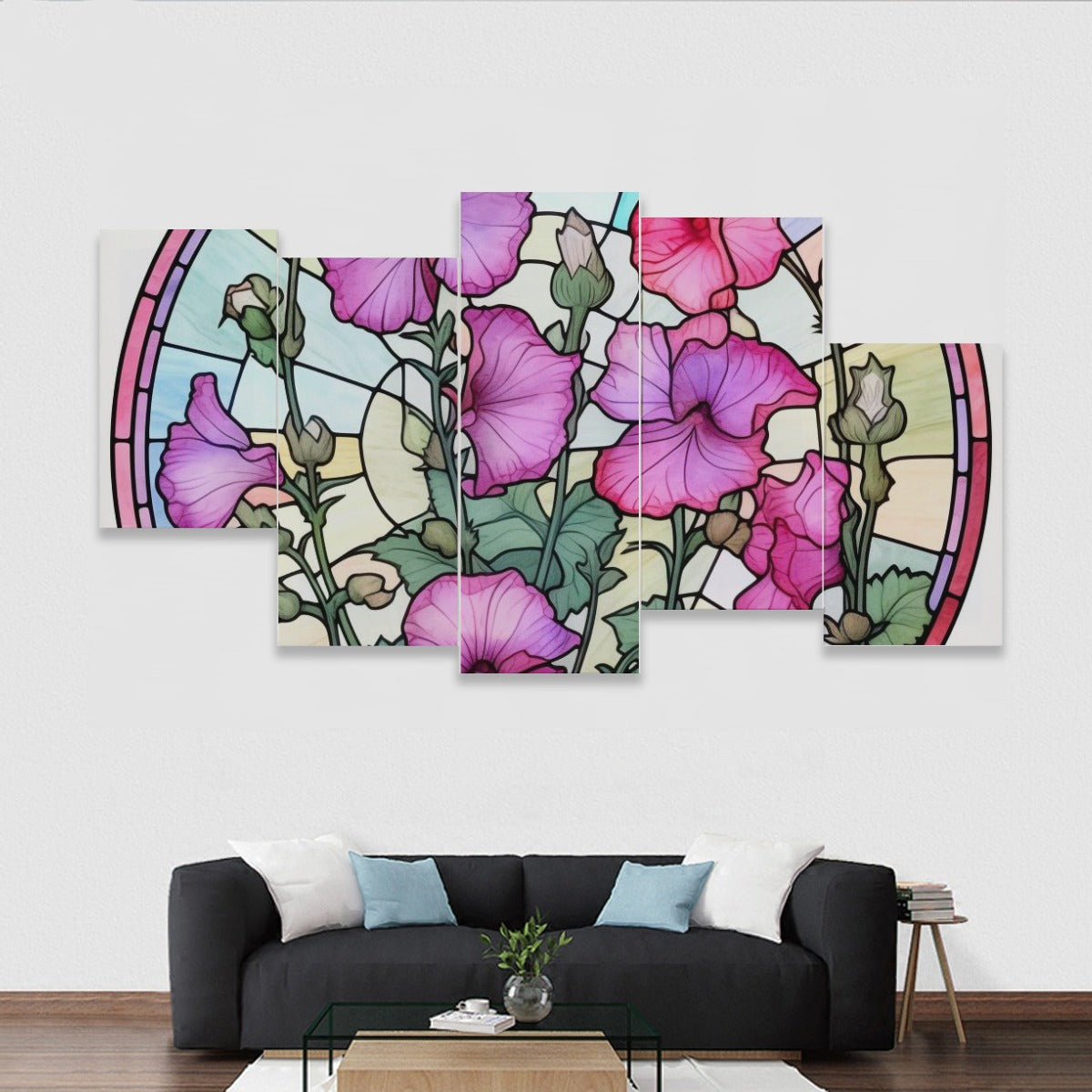 Five-piece Framed Murals, Stained Glass Violet