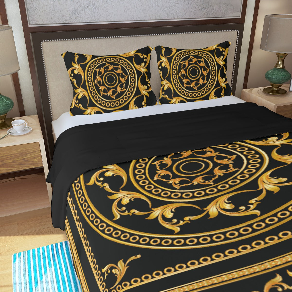 Three Piece Duvet Bedding Set - Black Gold Renaissance