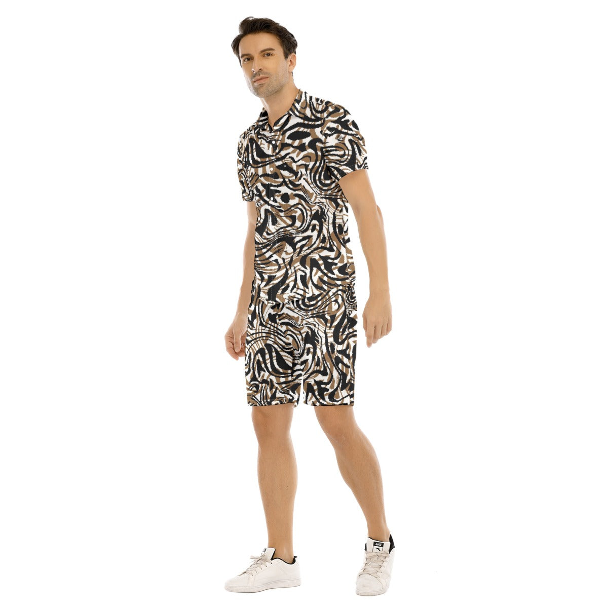 Men's Short Sleeve Shirt Set, Sporty Swirl - Blk/Brn