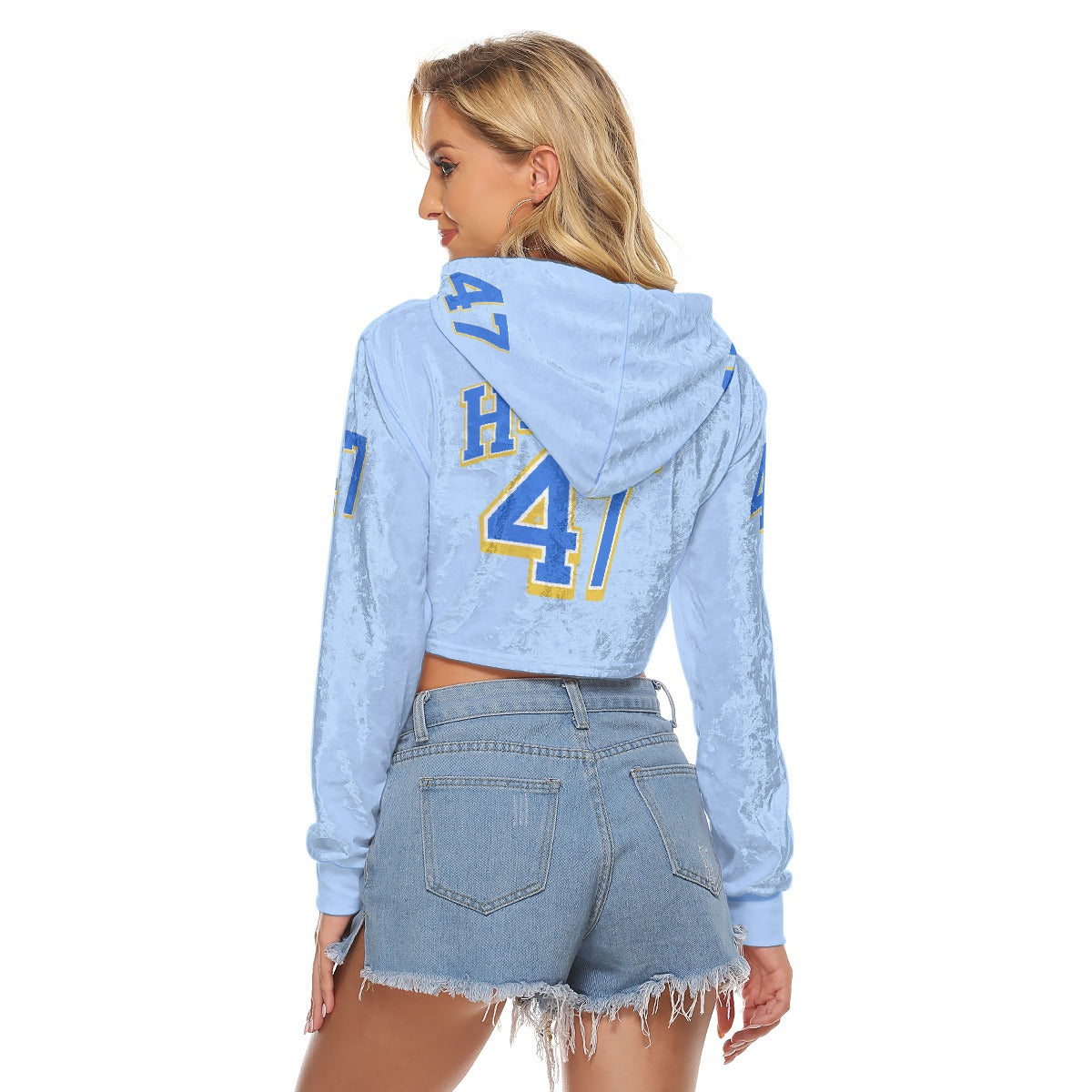 Women's Crop Top Hoodie|Velvet, Say It To My Face, Pale Blue