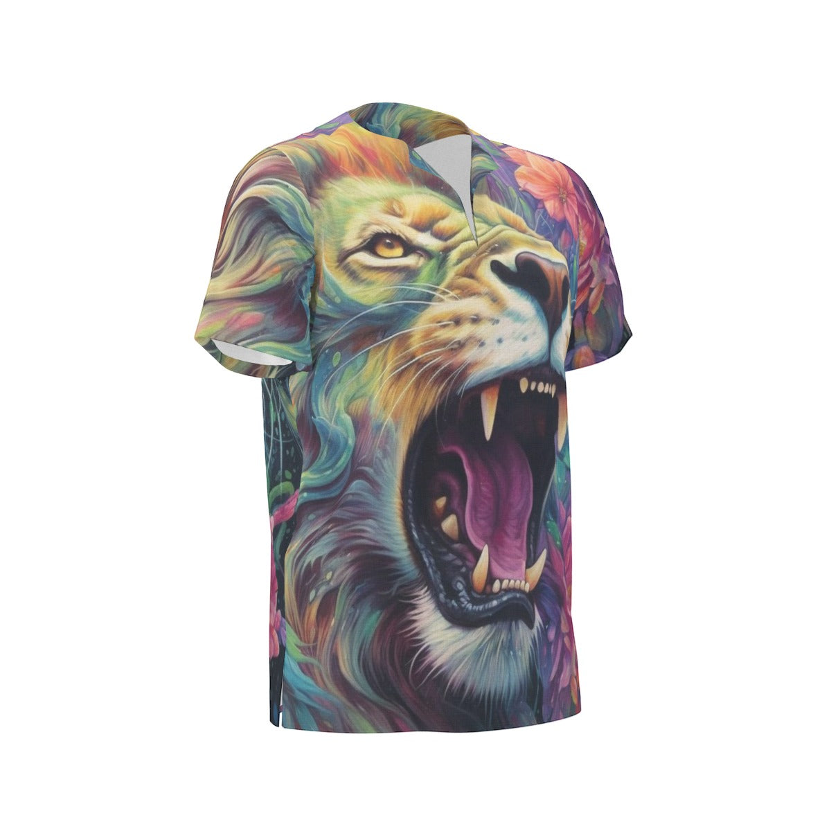 Men's African Dashiki Shirt, King of Beasts - Floral Jungle