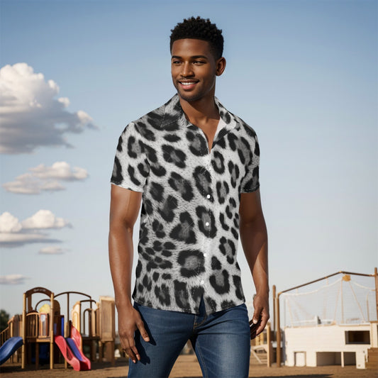 Men's Short Sleeved Shirt, Snow Ocelot