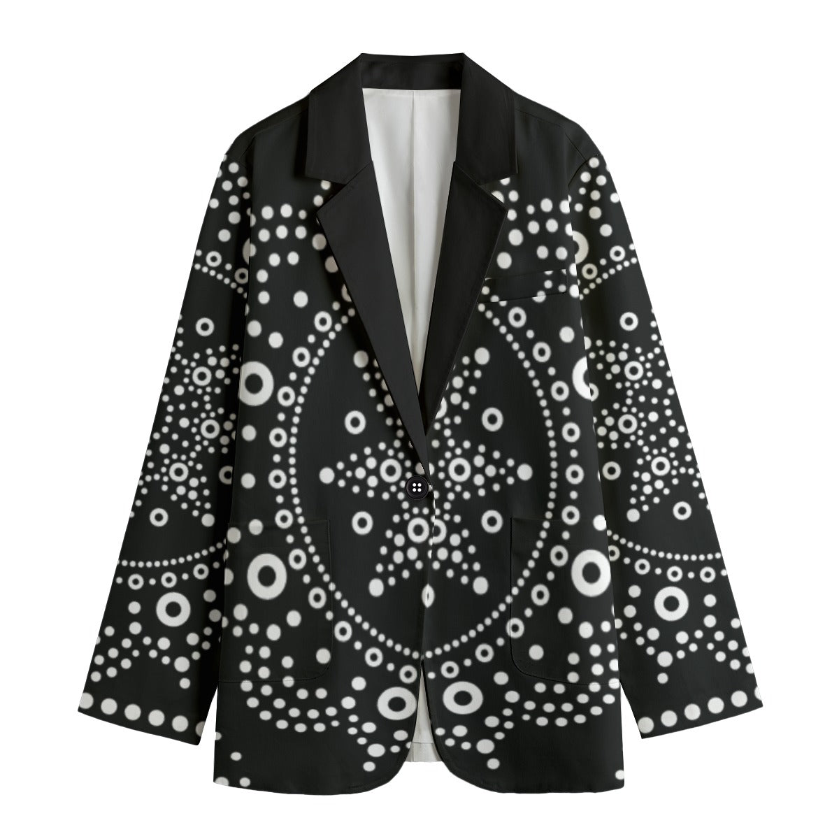 Women's Leisure 100% Cotton Blazer, Snowflake on Black