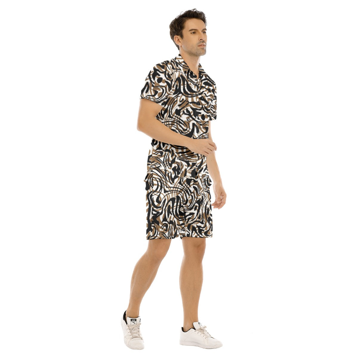 Men's Short Sleeve Shirt Set, Sporty Swirl - Blk/Brn