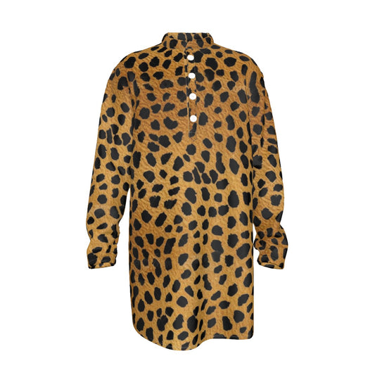 Men's Stand-up Collar Long Shirt, The Emperor's New Kurta - Leopardish01