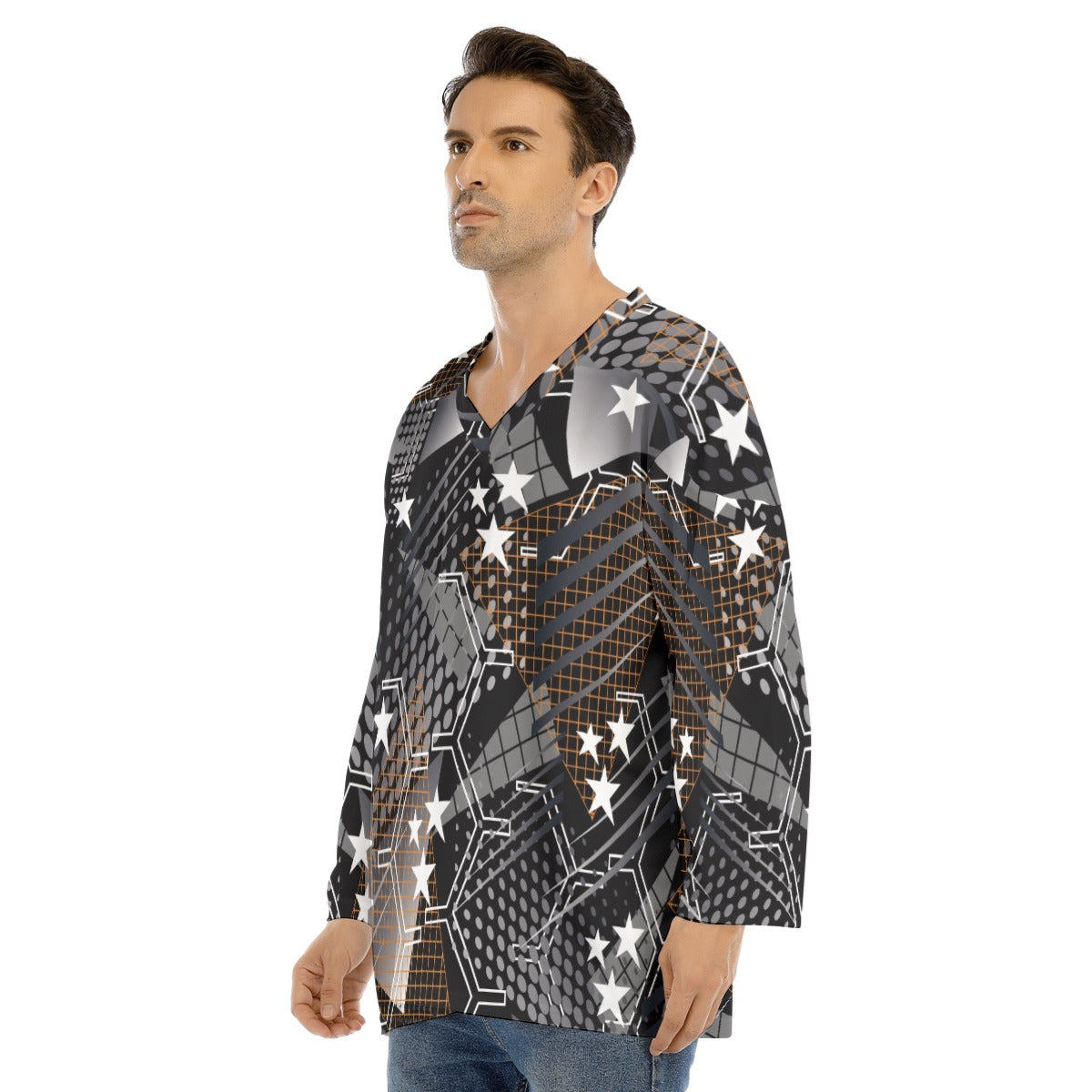 All-Over Print Men's V-neck Ice Hockey Jersey