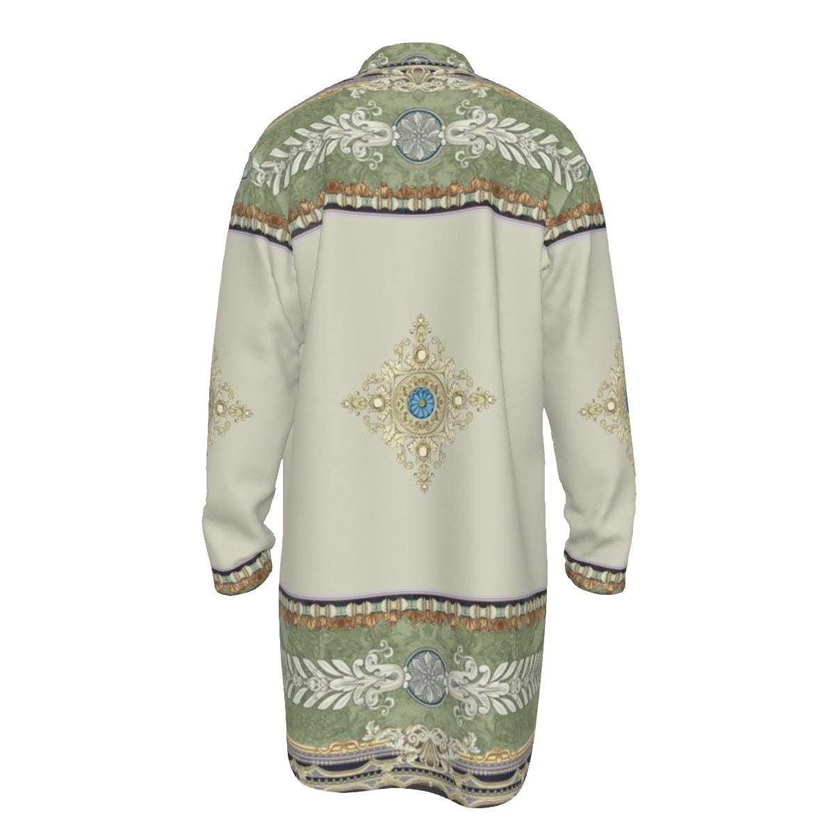 Men's Stand-up Collar Long Shirt, The Emperor's New Kurta - Green Border