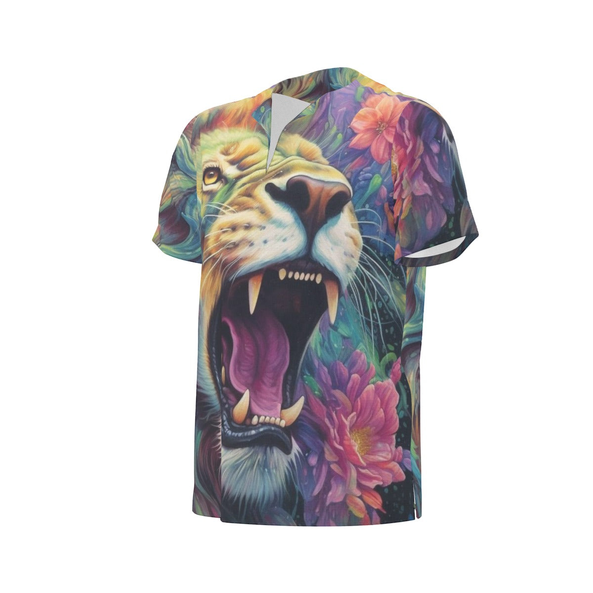 Men's African Dashiki Shirt, King of Beasts - Floral Jungle