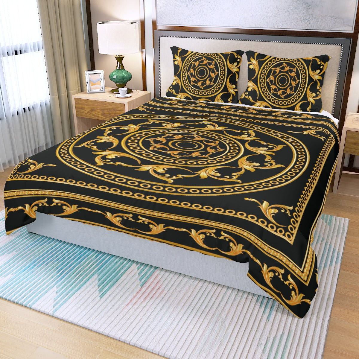 Three Piece Duvet Bedding Set - Black Gold Renaissance