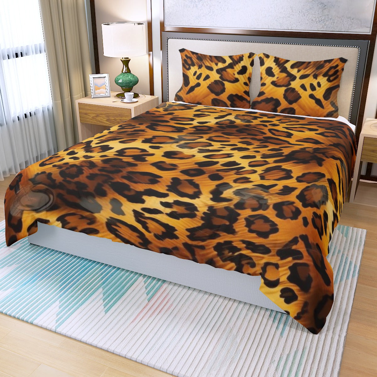 Three Piece Duvet Bedding Set, Faux Leopard 01