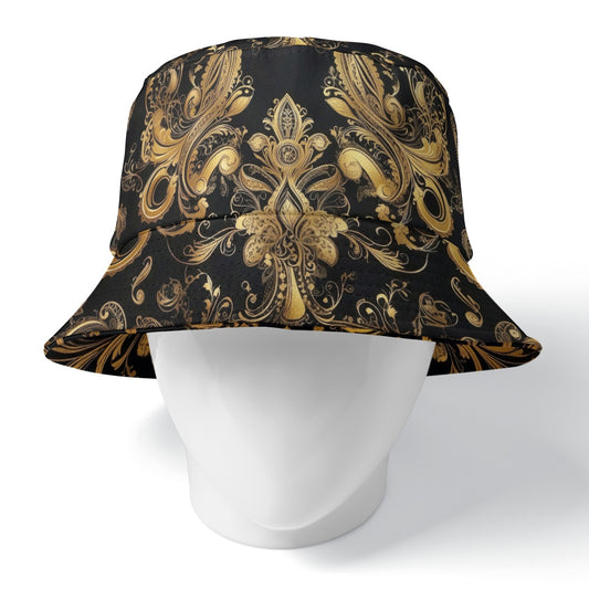 Bucket Hat, Black - Gold Baroque 01, Double-Sided