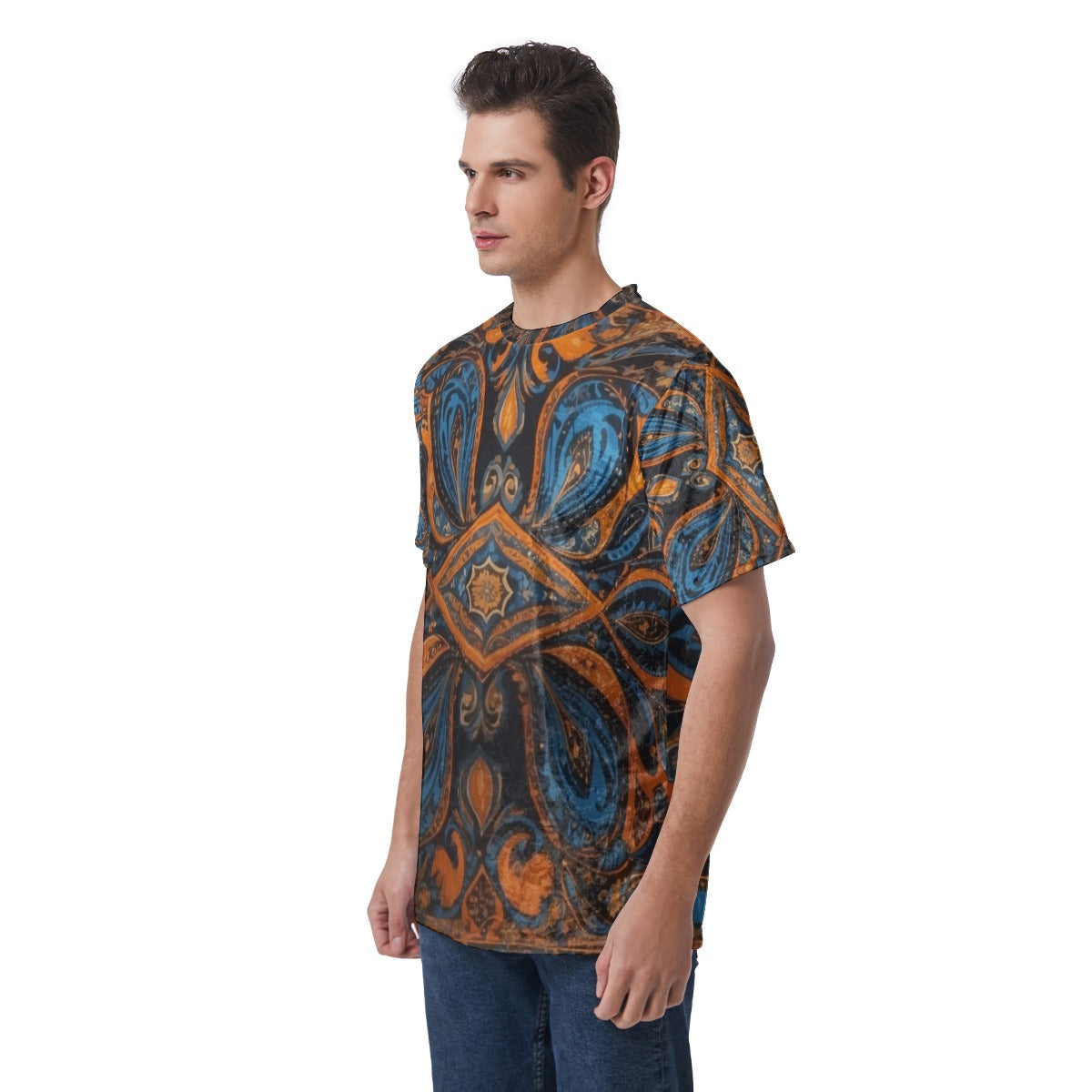 Men's Velvet T-Shirt, Orange - Blue Baroque 02