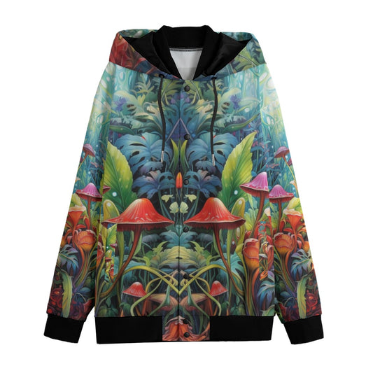 Unisex Hooded Varsity Jacket, Psychedyllic Setting 'Shrooms 01