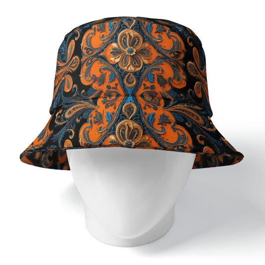 Bucket Hat, Orange-Blue Baroque 01, Double-Sided