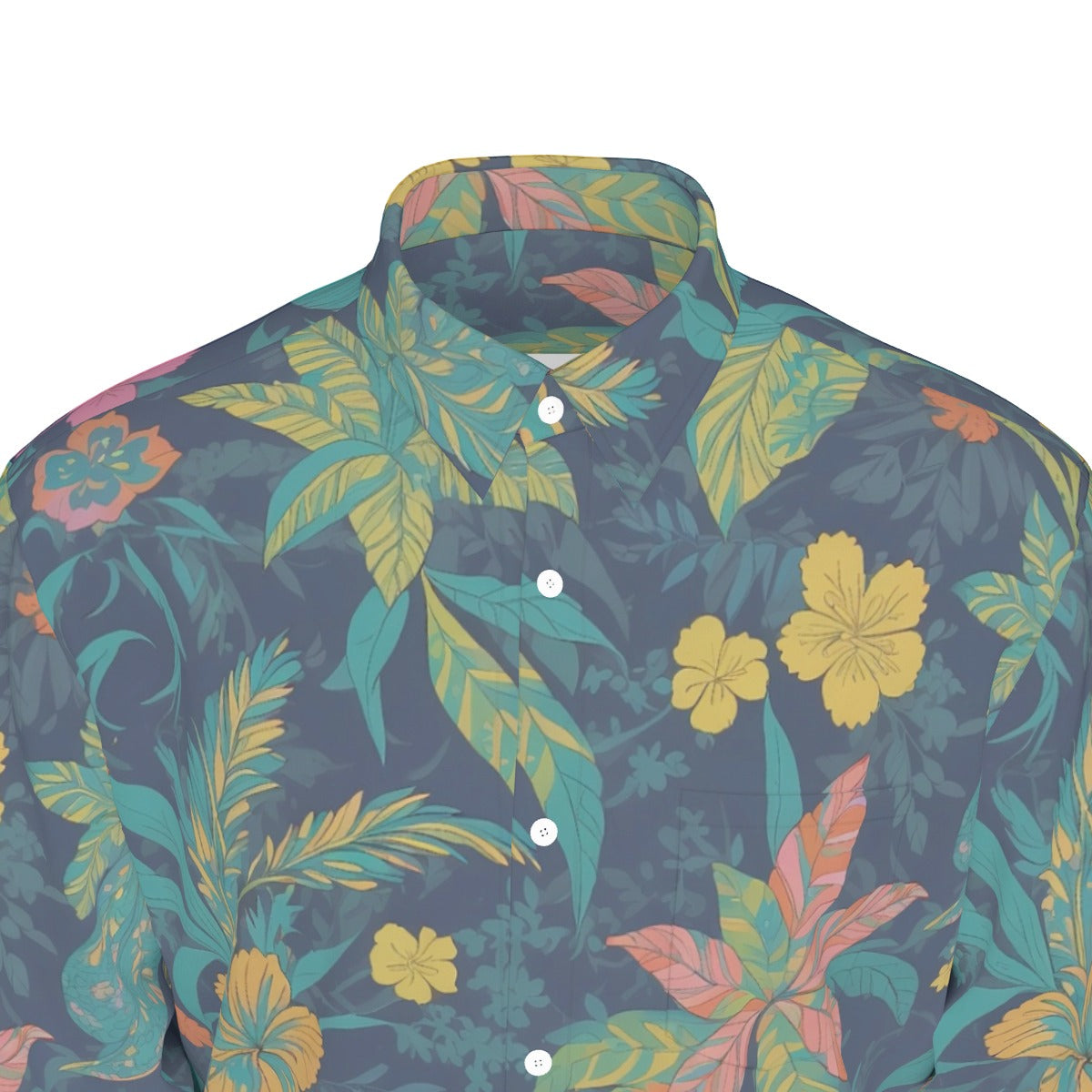 Men's Long Sleeve Cotton Poplin Shirt, Vintage Blue Floral 01