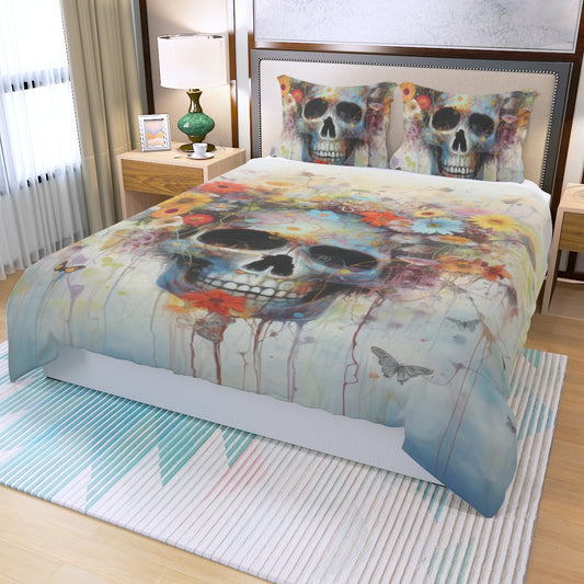 Three Piece Duvet Bedding Set, Pleasant Dreams - Butterfly Skull 01