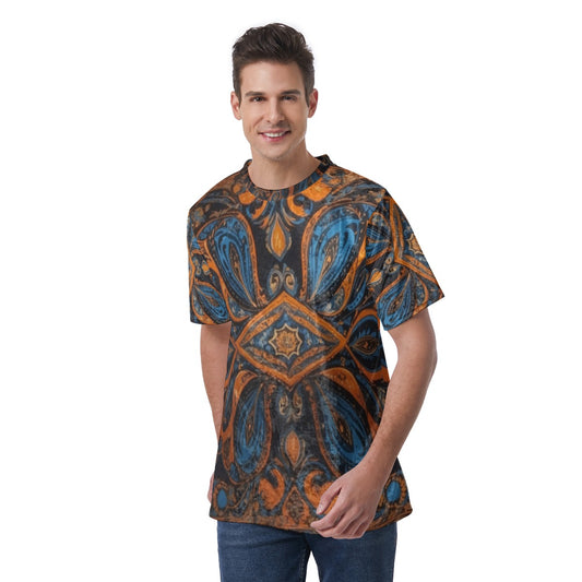 Men's Velvet T-Shirt, Orange - Blue Baroque 02