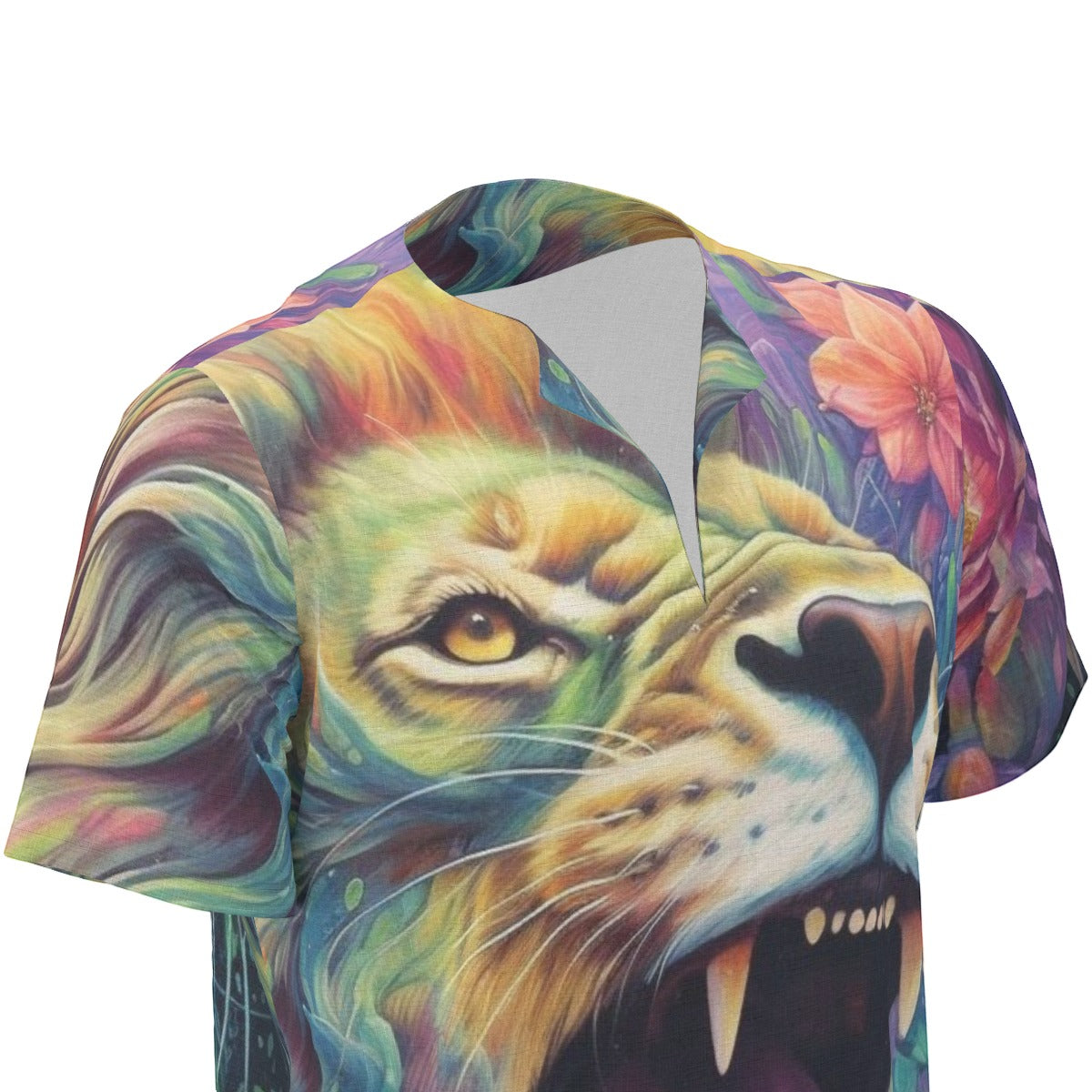 Men's African Dashiki Shirt, King of Beasts - Floral Jungle