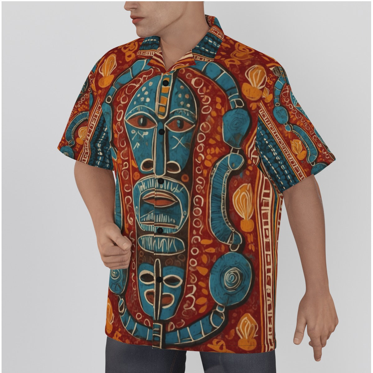 Men's Hawaiian Shirt, West African Tiki01