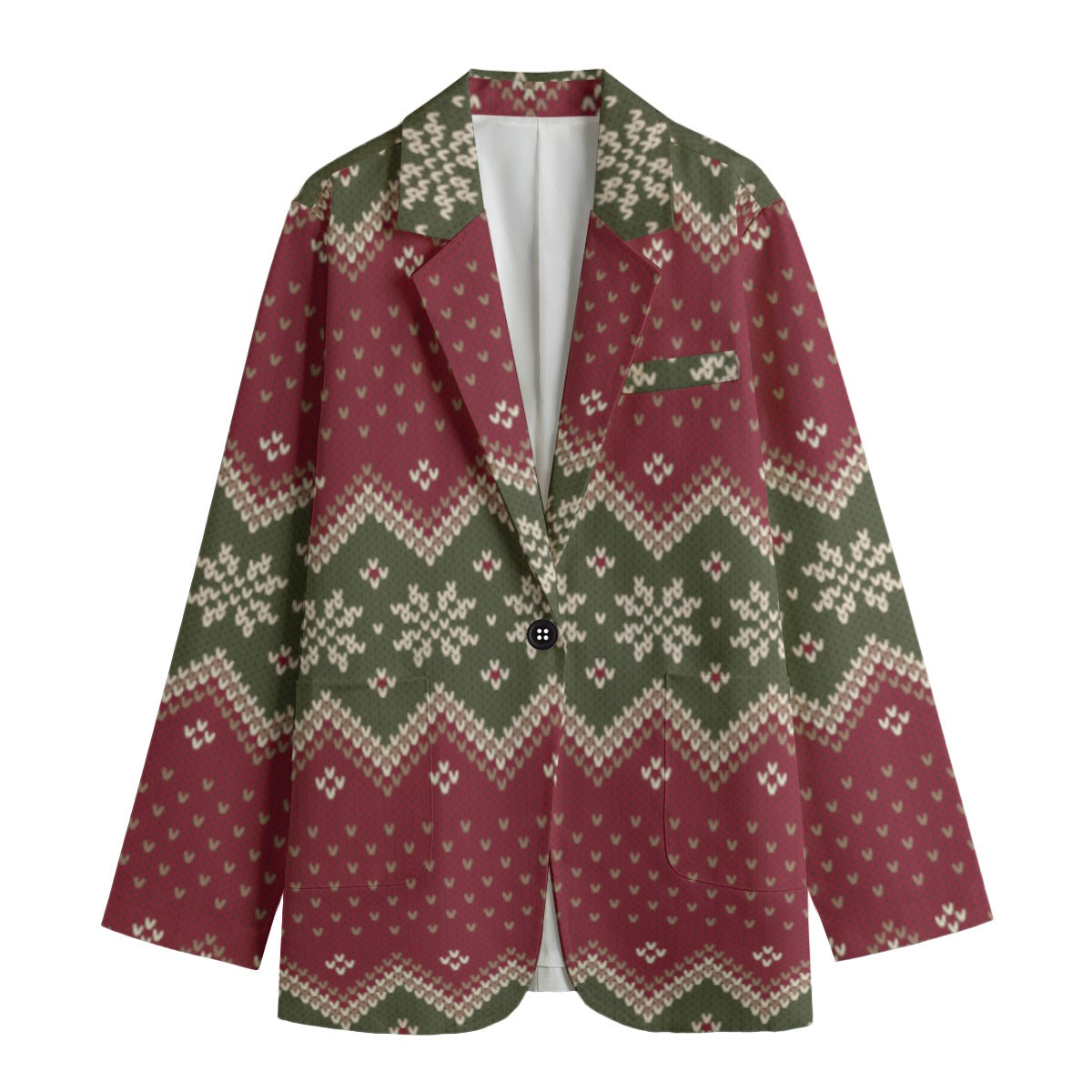 Women's Leisure Blazer | Cotton, Ugly Christmas Blazer, Red - Green