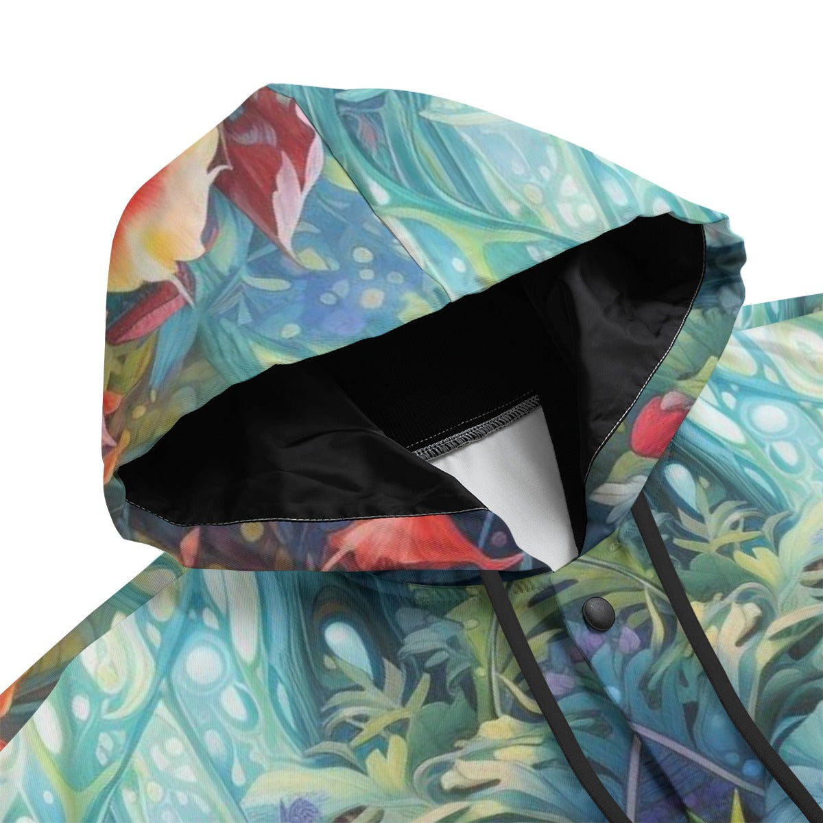 Unisex Hooded Varsity Jacket, Psychedyllic Setting 'Shrooms 01