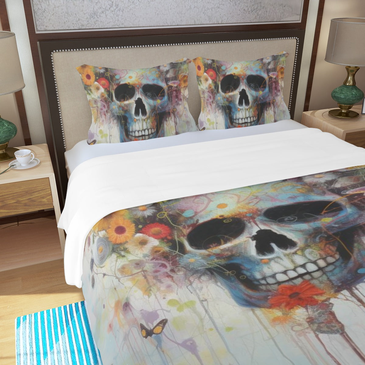 Three Piece Duvet Bedding Set, Pleasant Dreams - Butterfly Skull 01