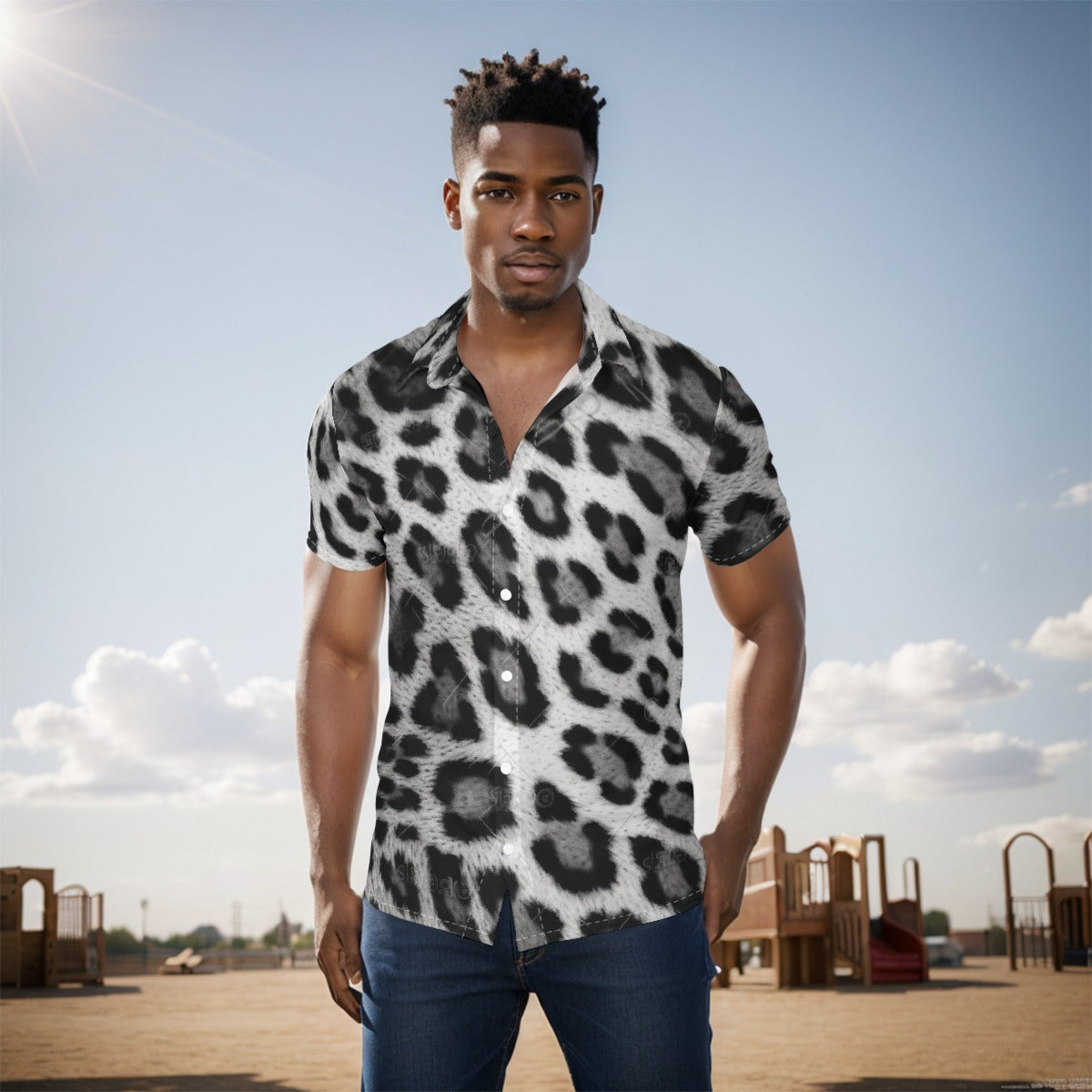 Men's Short Sleeved Shirt, Snow Ocelot