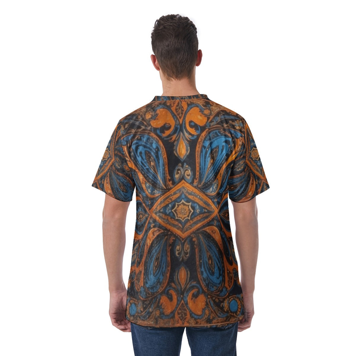 Men's Velvet T-Shirt, Orange - Blue Baroque 02