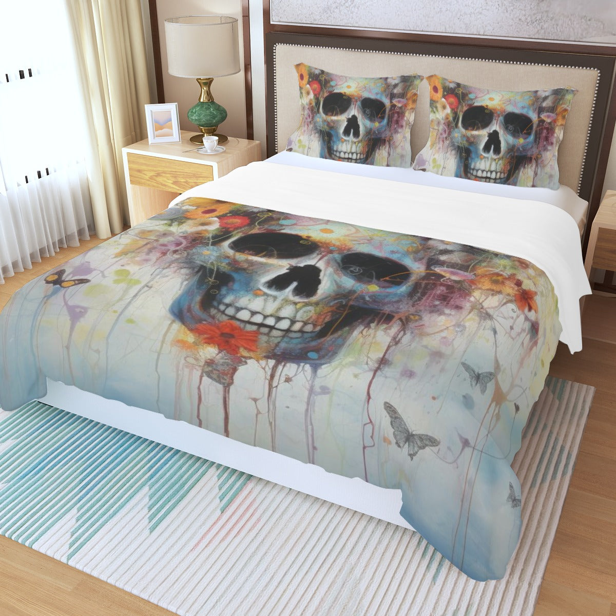 Three Piece Duvet Bedding Set, Pleasant Dreams - Butterfly Skull 01