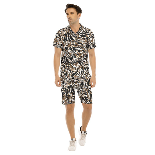 Men's Short Sleeve Shirt Set, Sporty Swirl - Blk/Brn