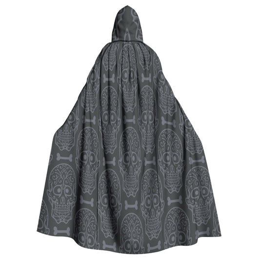 Unisex Hooded Cloak | Microfiber - SpookyVibe - Day Of The Dead Grey Monochrome