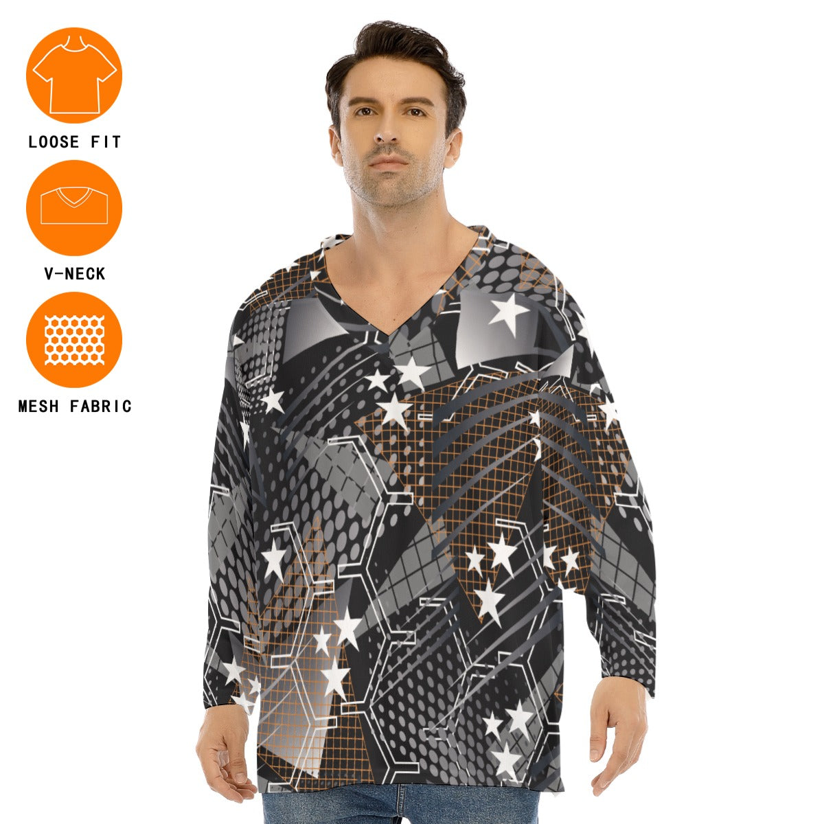 All-Over Print Men's V-neck Ice Hockey Jersey