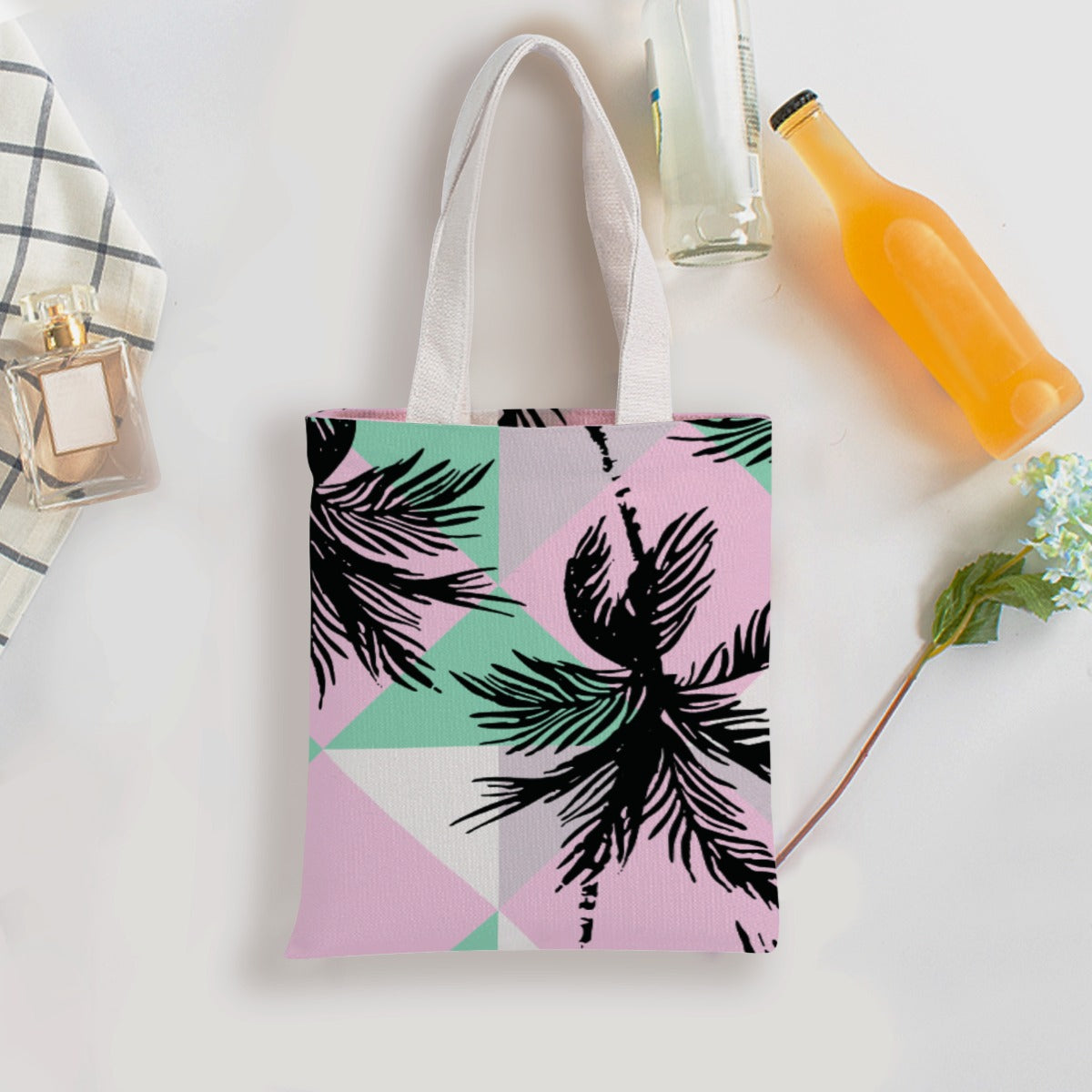 Canvas Tote Bag, Extra Medium, Seafoam Pink n Palms