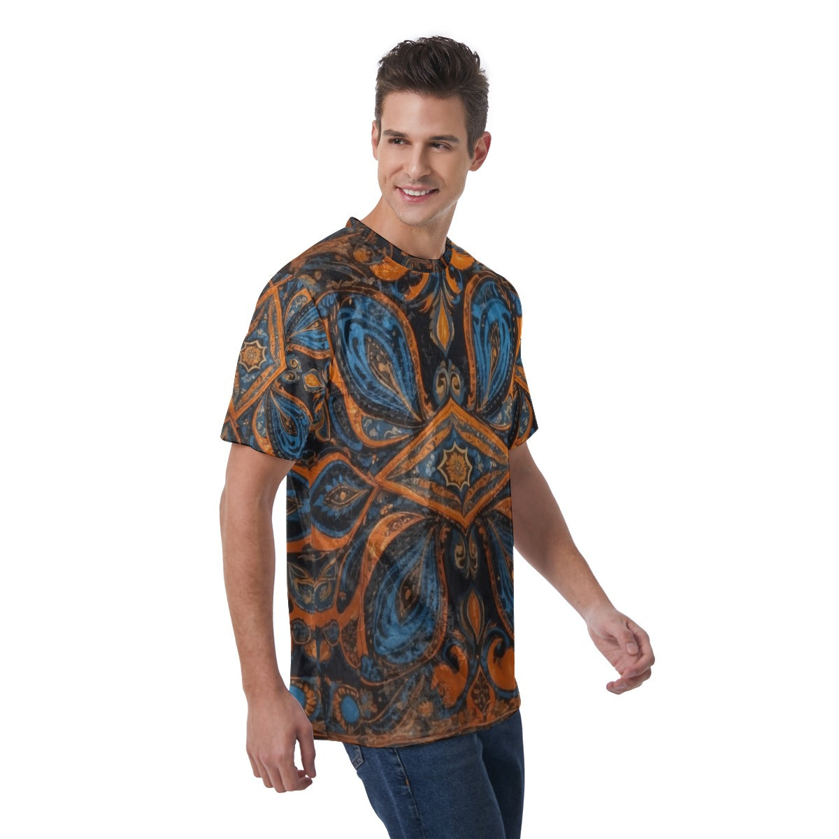 Men's Velvet T-Shirt, Orange - Blue Baroque 02