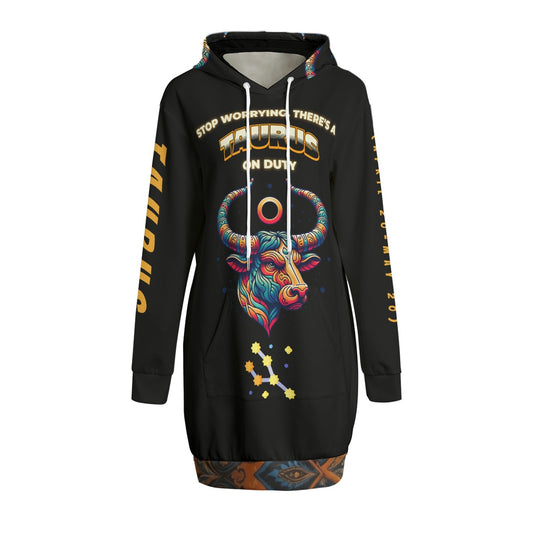 Women's Long Hoodie | Taurus On Duty - Black