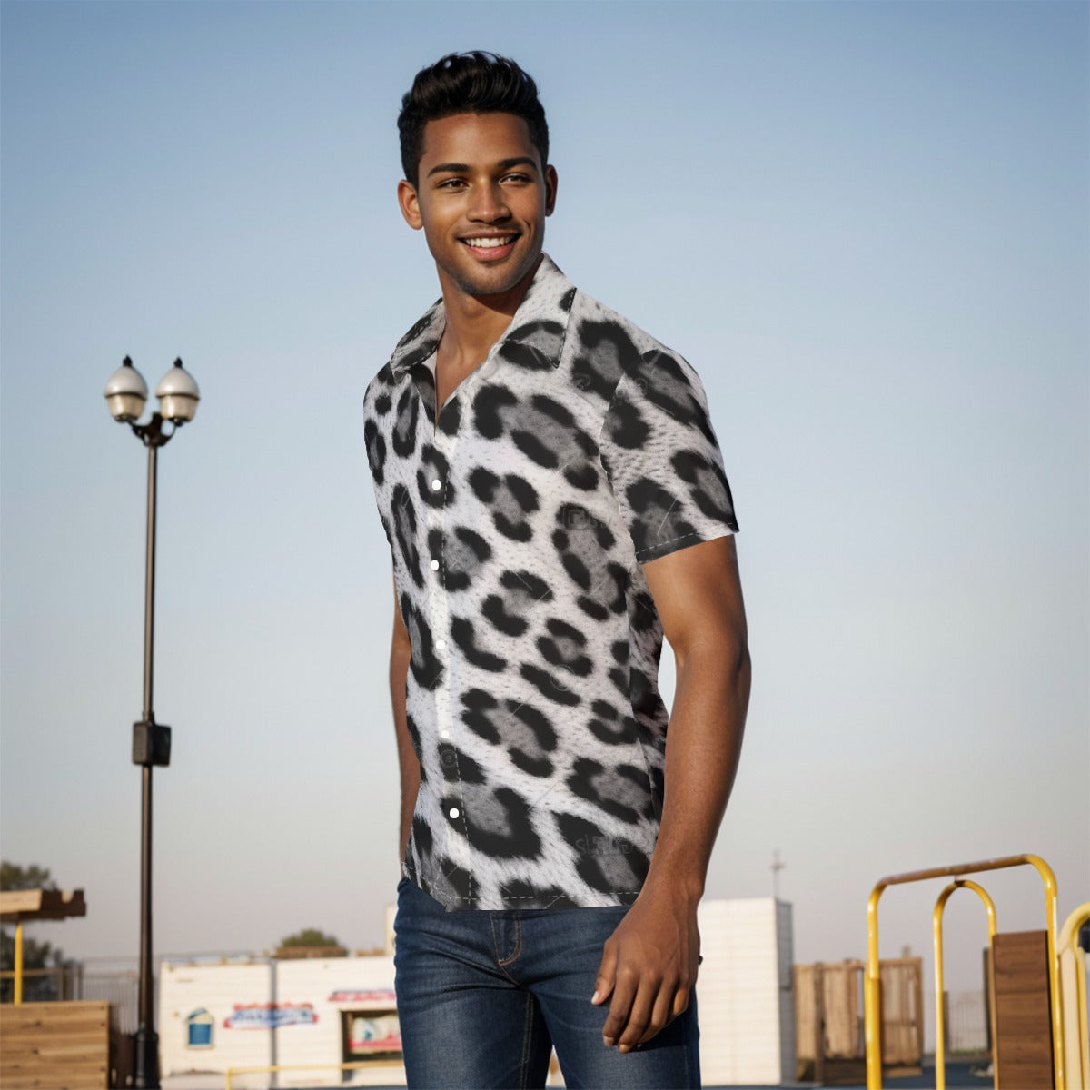 Men's Short Sleeved Shirt, Snow Ocelot