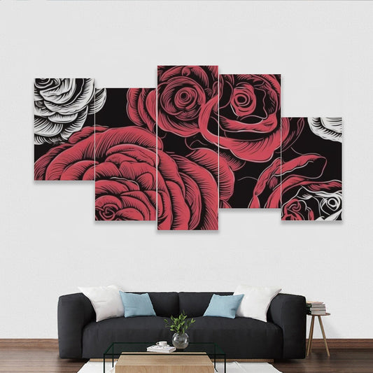 Five-piece Framed Murals, BFF Red White Roses