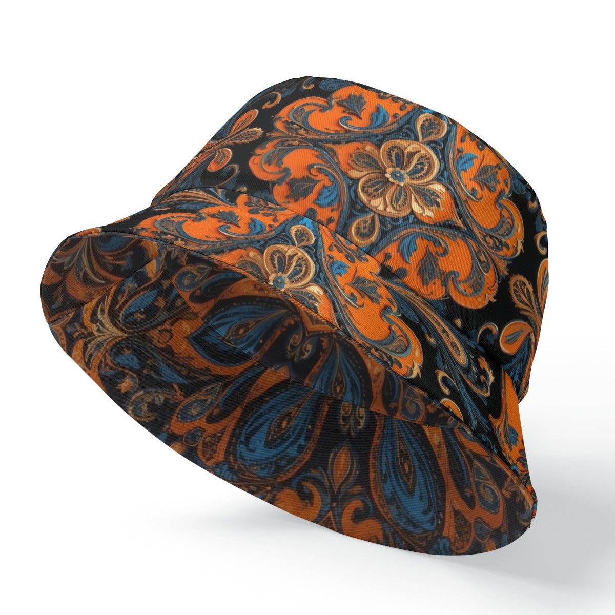 Bucket Hat, Orange-Blue Baroque 01, Double-Sided