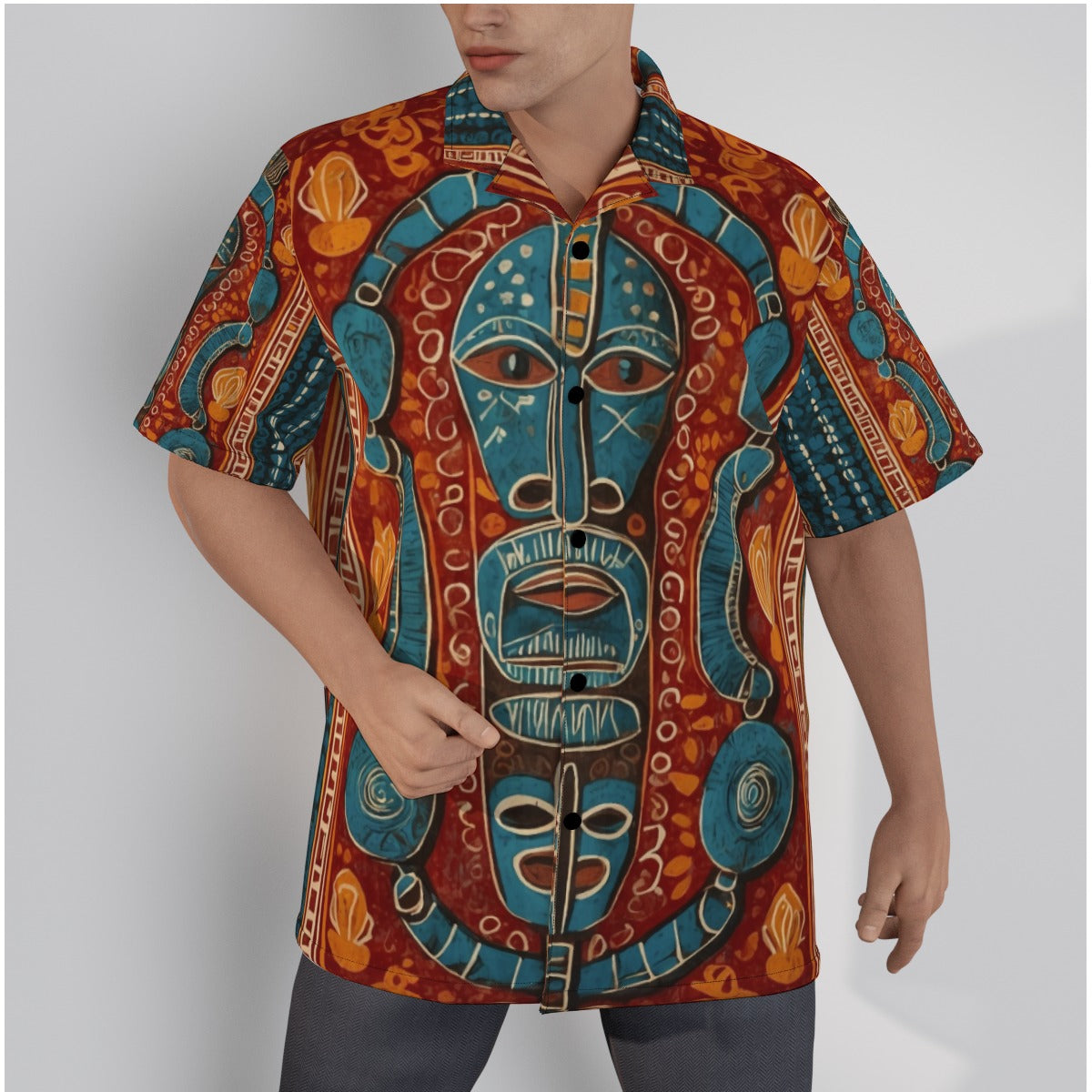 Men's Hawaiian Shirt, West African Tiki01