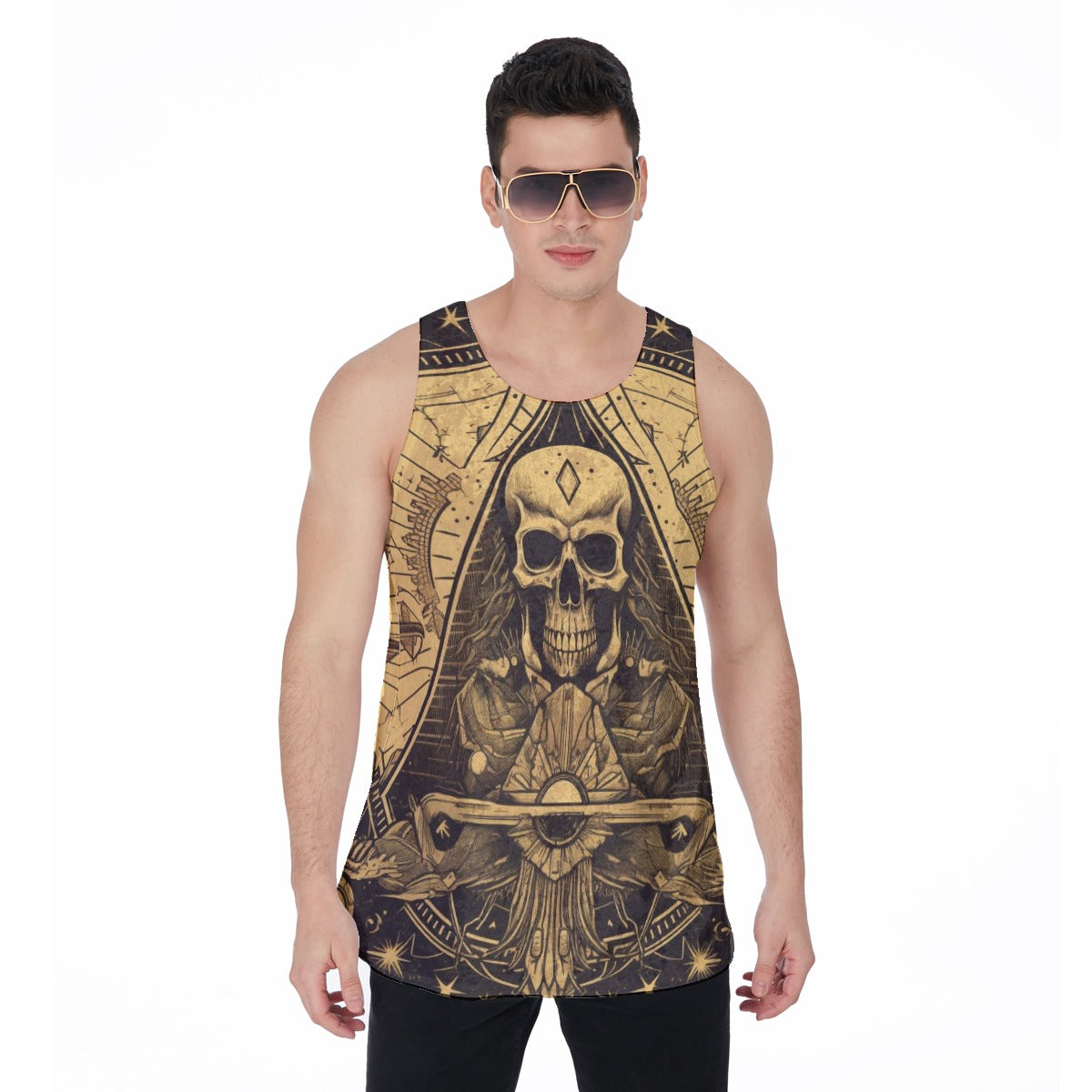 Men's Tank Top | Velvet, Pyramid Skull - Black/Gold